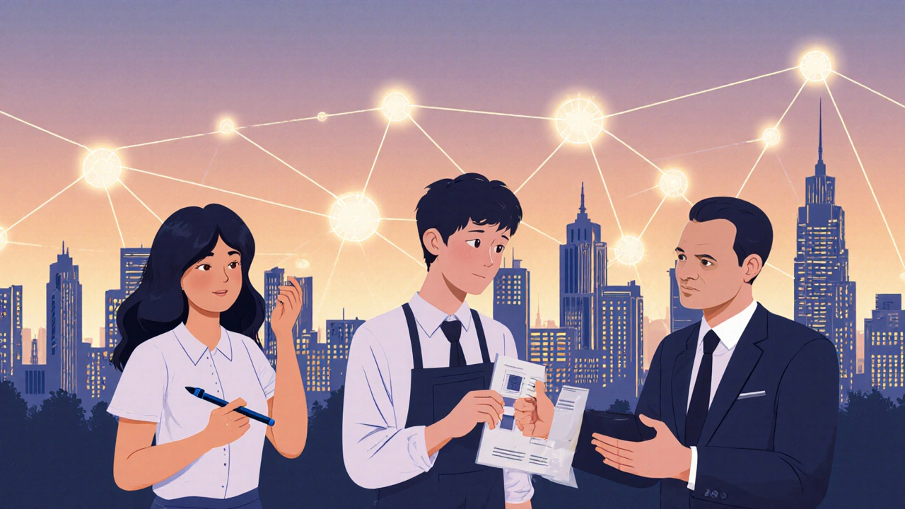 Різні етапи кар&#039;єри продавця в Києві, зображені символічно.