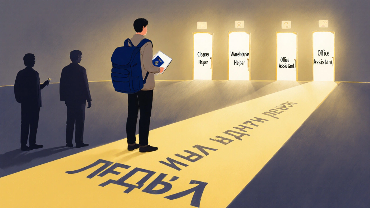 Символічний шлях до роботи без досвіду: двері до професій освітлені золотим світлом.