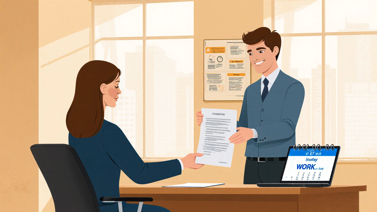 Співбесіда з кадровиком у офісі на Білогірській вулиці, кандидат подає резюме.