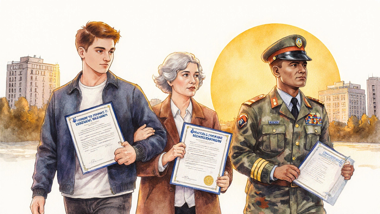 Різні люди йдуть до центру навчання охоронців на Лівому березі Києва з сертифікатами, сонце зійшло.