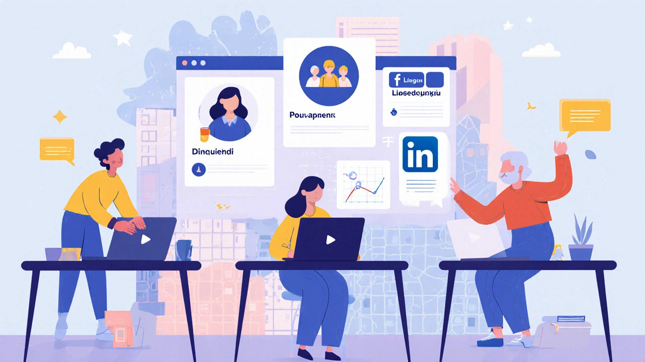 Різні люди з різних районів Києва працюють з дому, з’єднані віртуальною панеллю