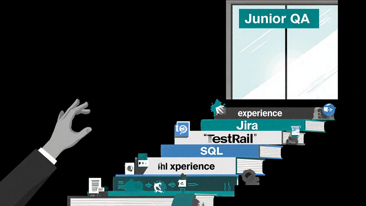 Сходи з навчальних матеріалів піднімаються до офісу IT, рука тягнеться вгору зі стану &#039;без досвіду&#039;.