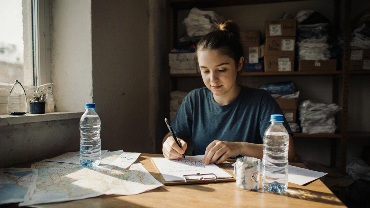 Волонтер перевіряє чеки та витрати в громадському центрі.