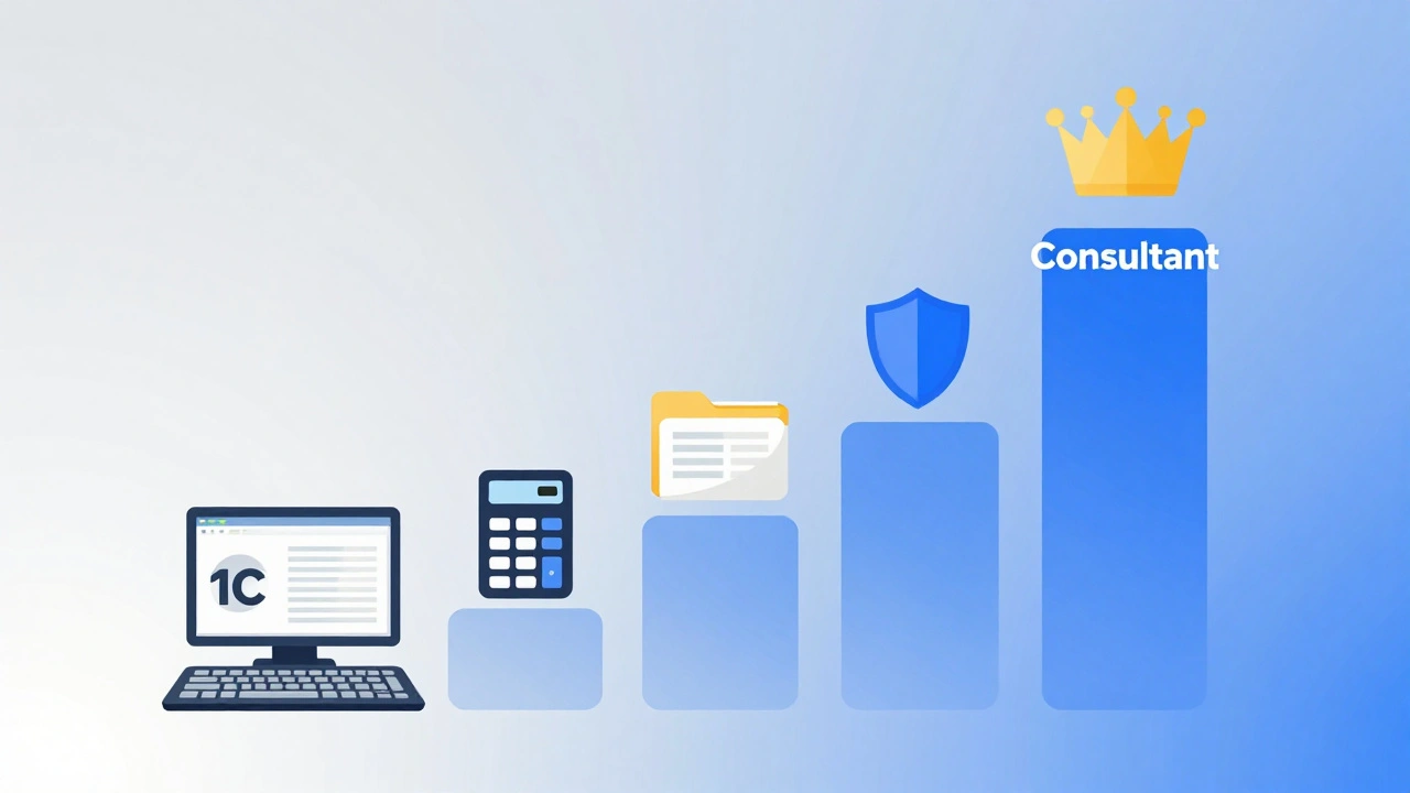 Діаграма кар’єрного зростання від оператора 1С до консультанта.