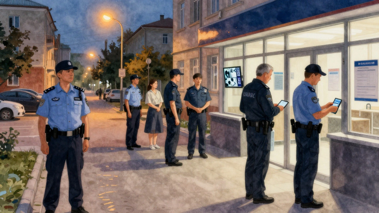 Група охоронців різного віку працюють у різних локаціях Києва: у лікарні, житловому комплексі та бізнес-центрі.