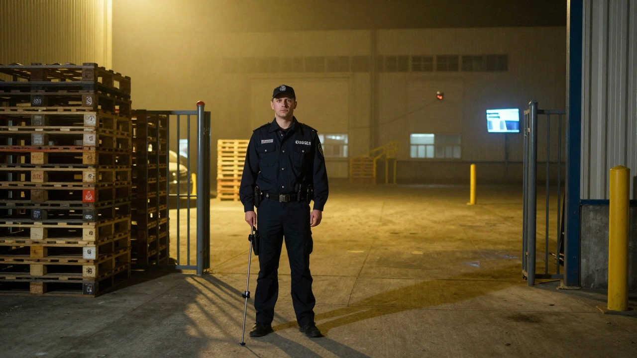 Охоронець на нічній зміні контролює доступ на склад.