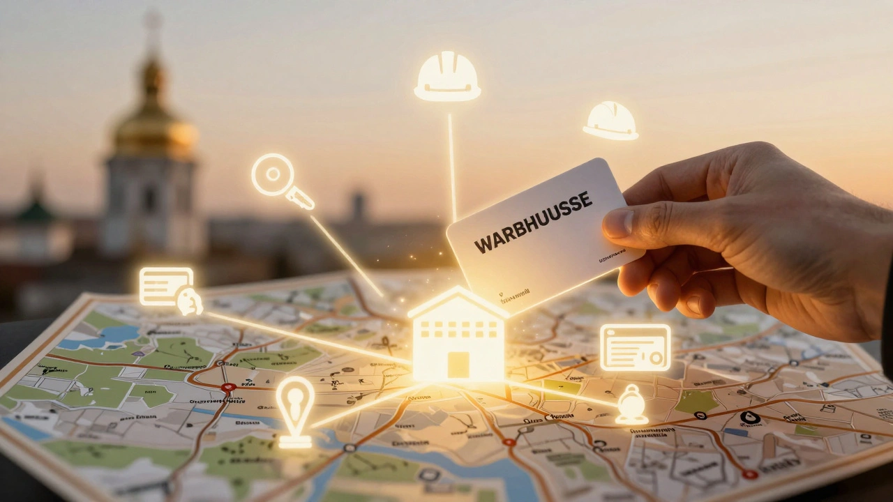 Рука тримає ключ-карту над картой Києва, де райони з’єднані зі складом символічними лініями.