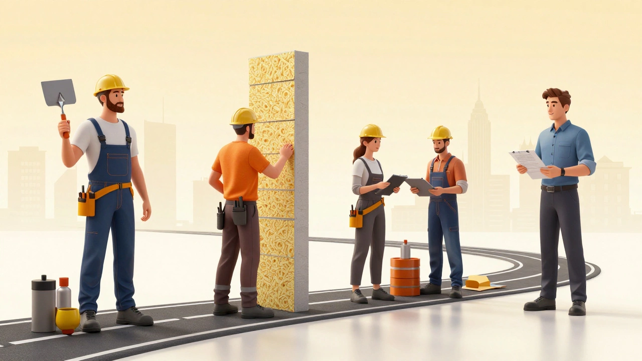 Концептуальна ілюстрація кар'єрного росту фасадчика: від новачка до підприємця.