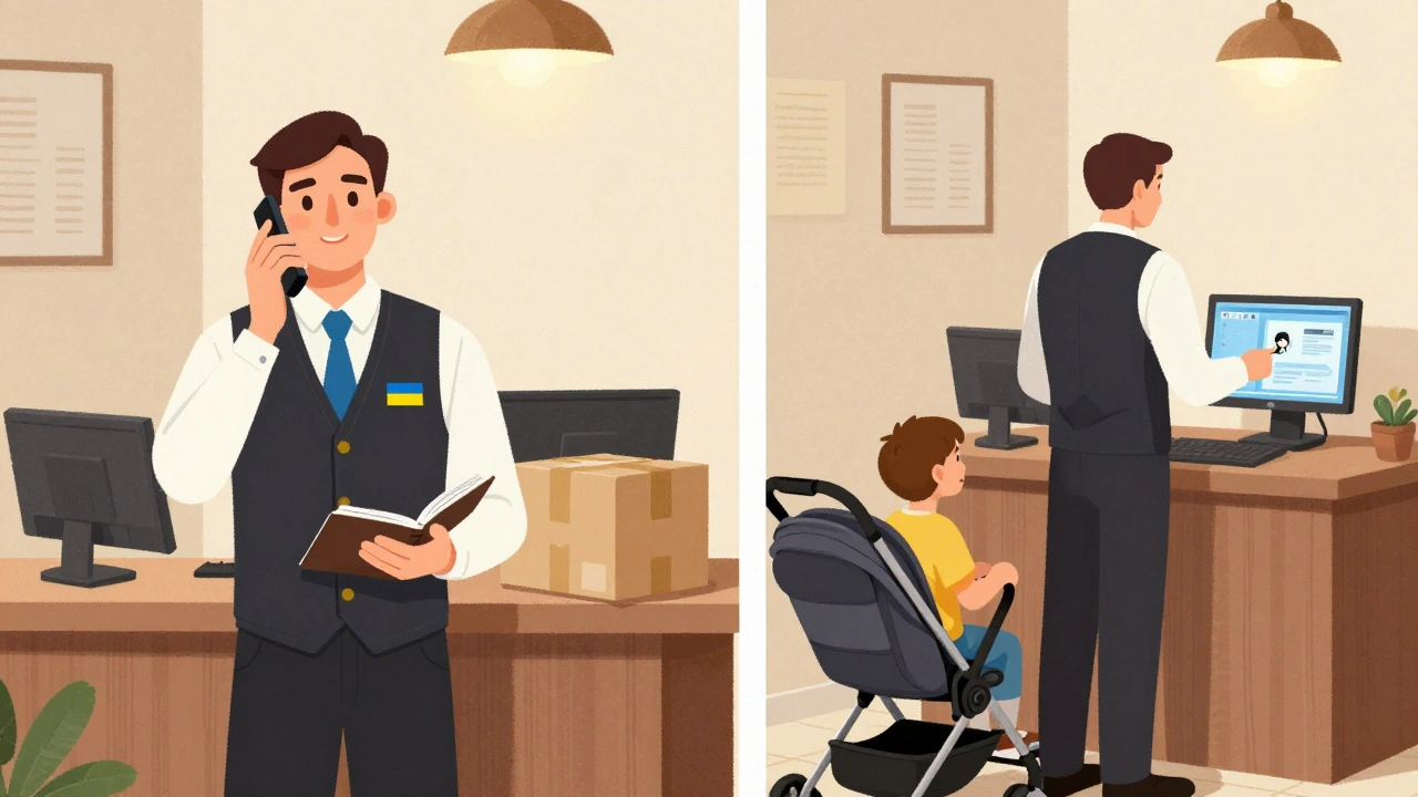 Консьєрж виконує кілька обов’язків одночасно: приймає посилки, відповідає на дзвінки, допомагає сім’ї.