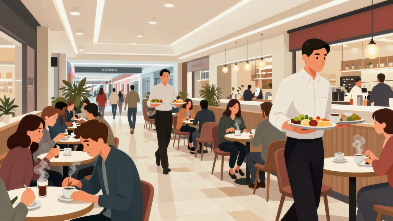 Зайняті офіціанти в кав’ярні торгового центру, Київ.