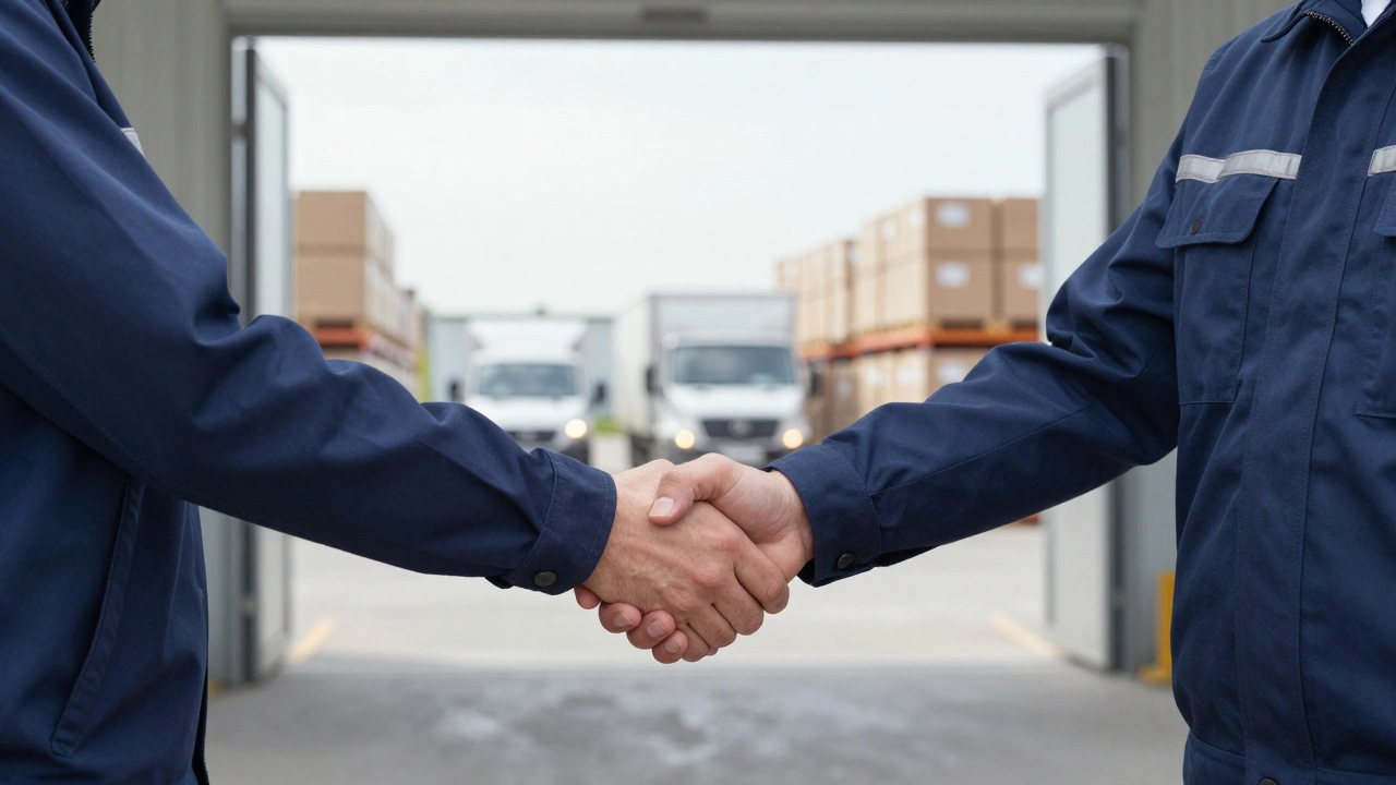 Рукопожаття між працівником та керівником на складі