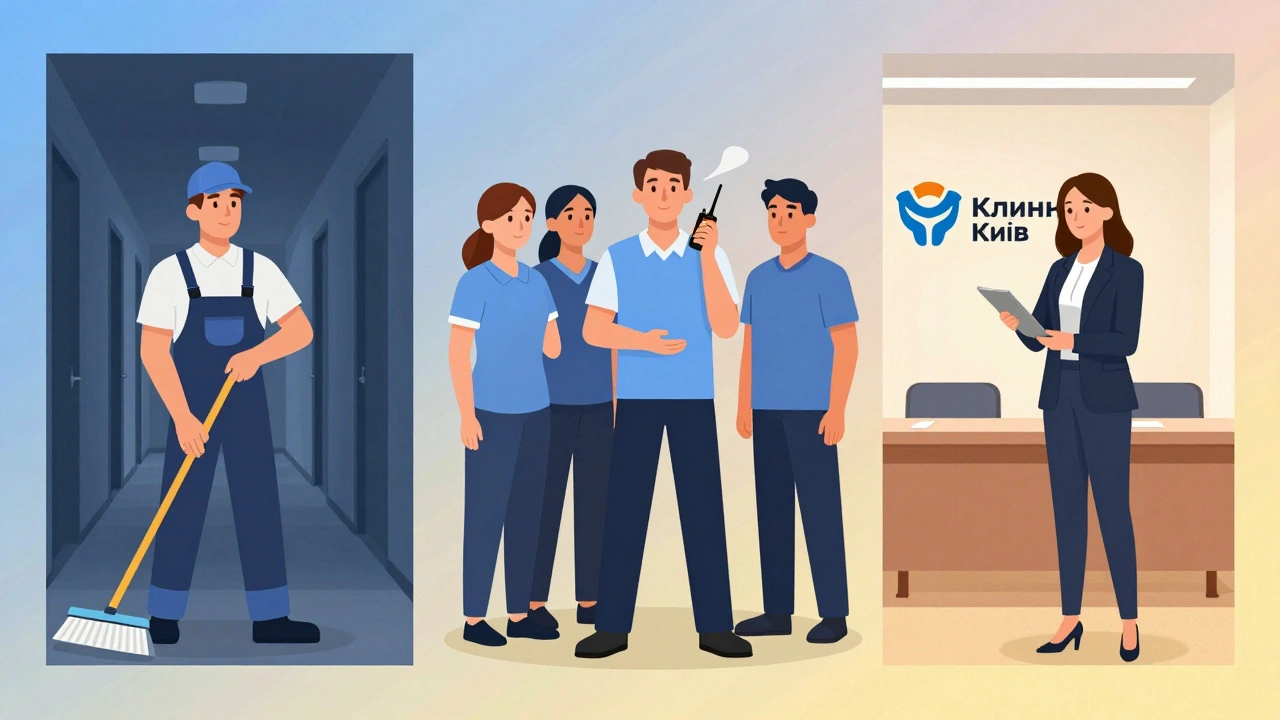 Три етапи кар'єри у сфері клинінгу: новачок, бригадир і менеджер у професійному середовищі.