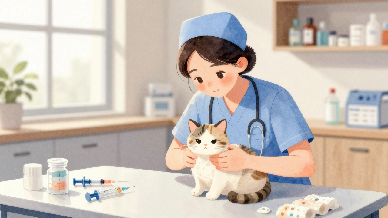 Ветеринарка надає медичну допомогу коту в приюті