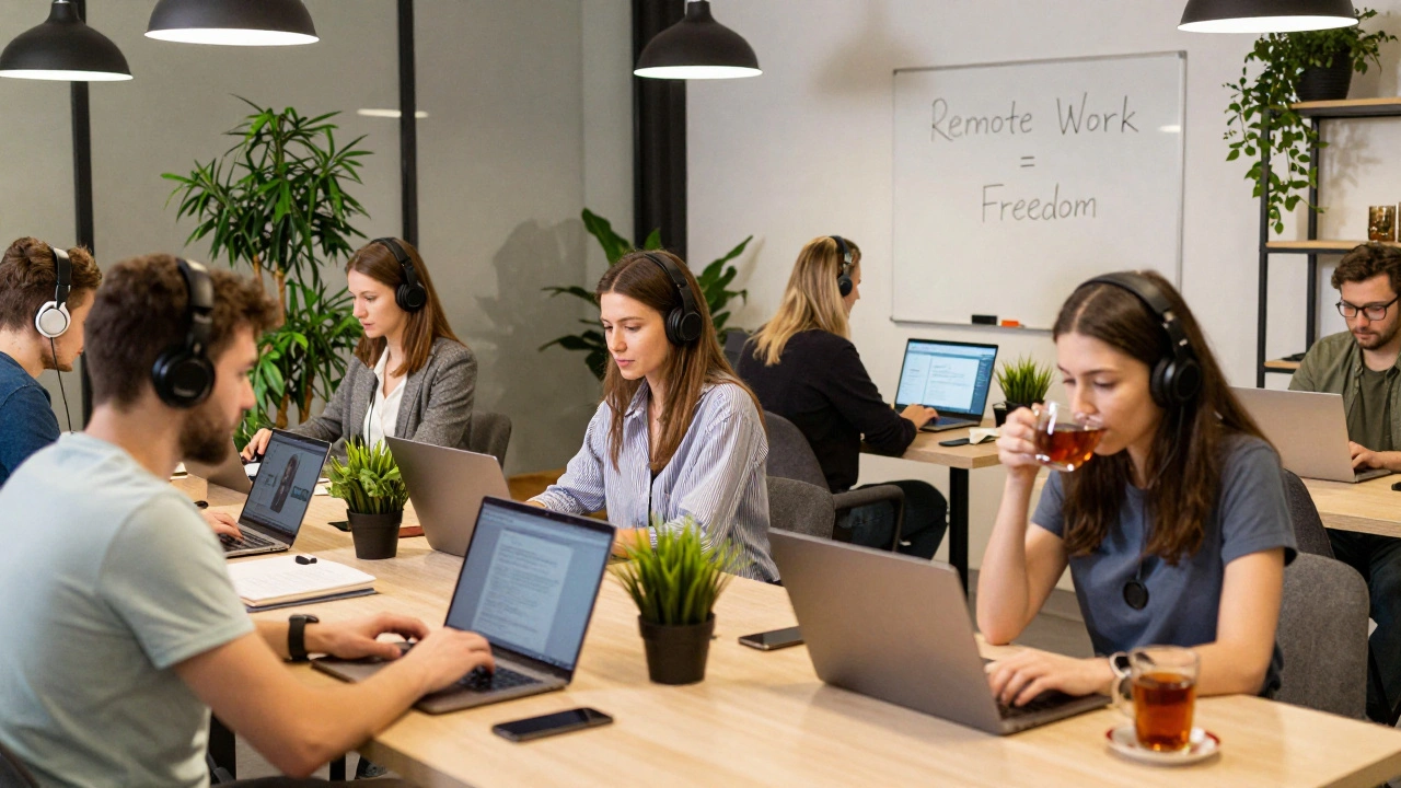 Люди працюють у коворкінг-просторі в Києві, кожен за своїм ноутбуком.