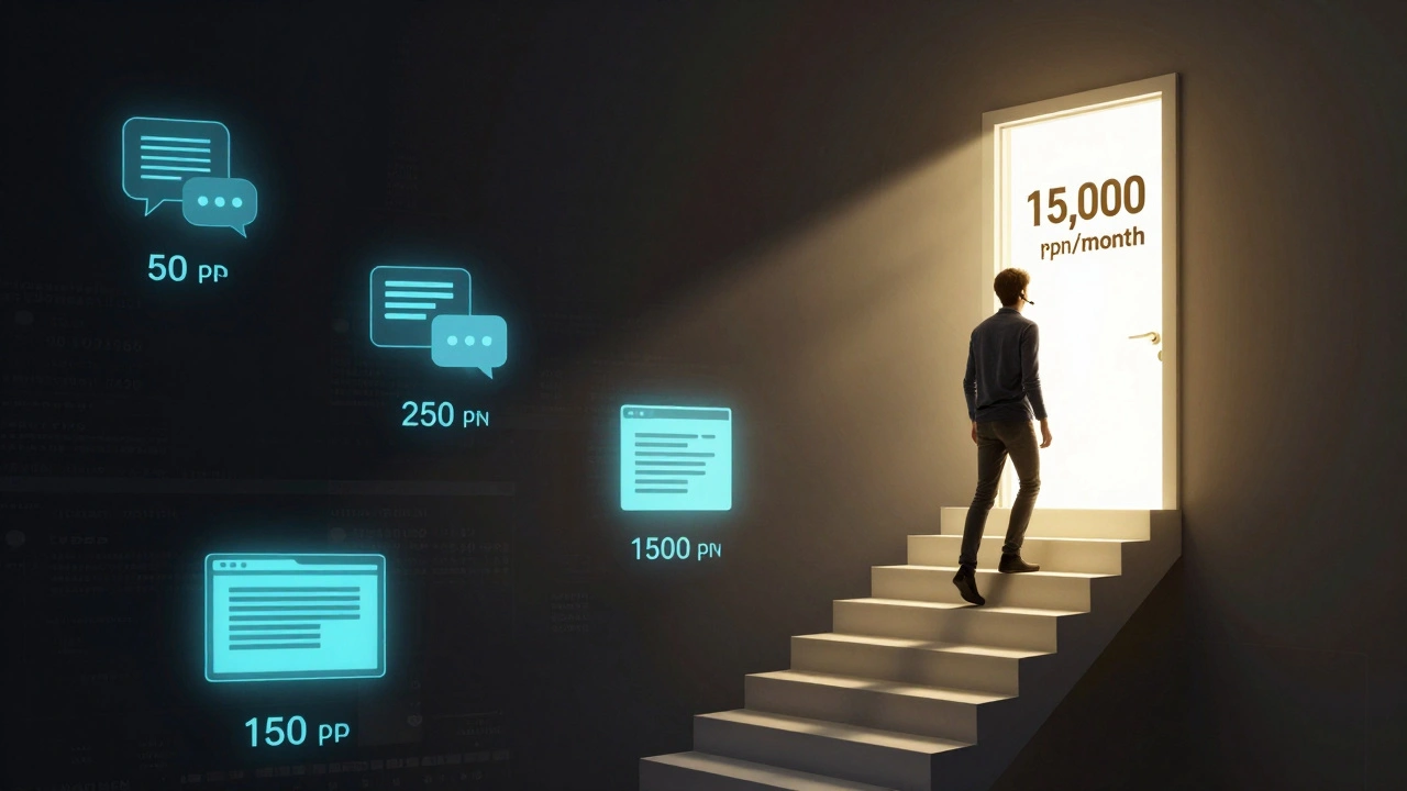 Людина піднімається сходами з цифровими завданнями до зарплати 15 000 грн на місяць.