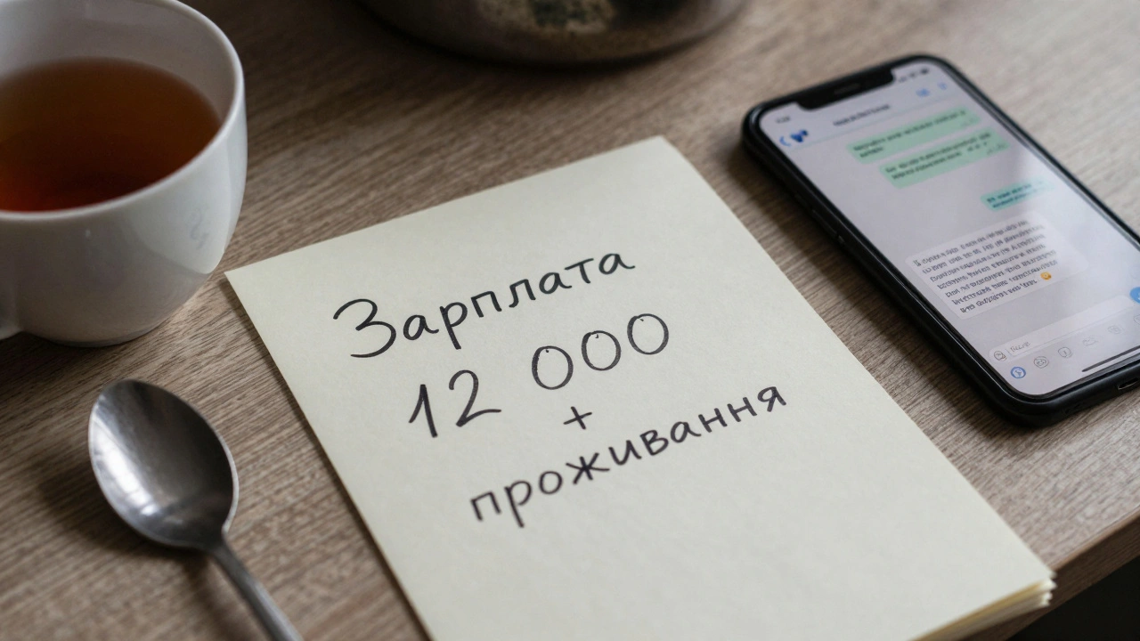 Рукописна угода про догляд за пожилою людиною на кухні, чай і повідомлення в Telegram.