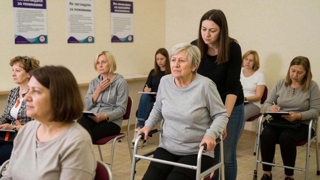 Жінки на безкоштовному тренінгу з догляду за пожилыми в центрі соціального обслуговування Києва.